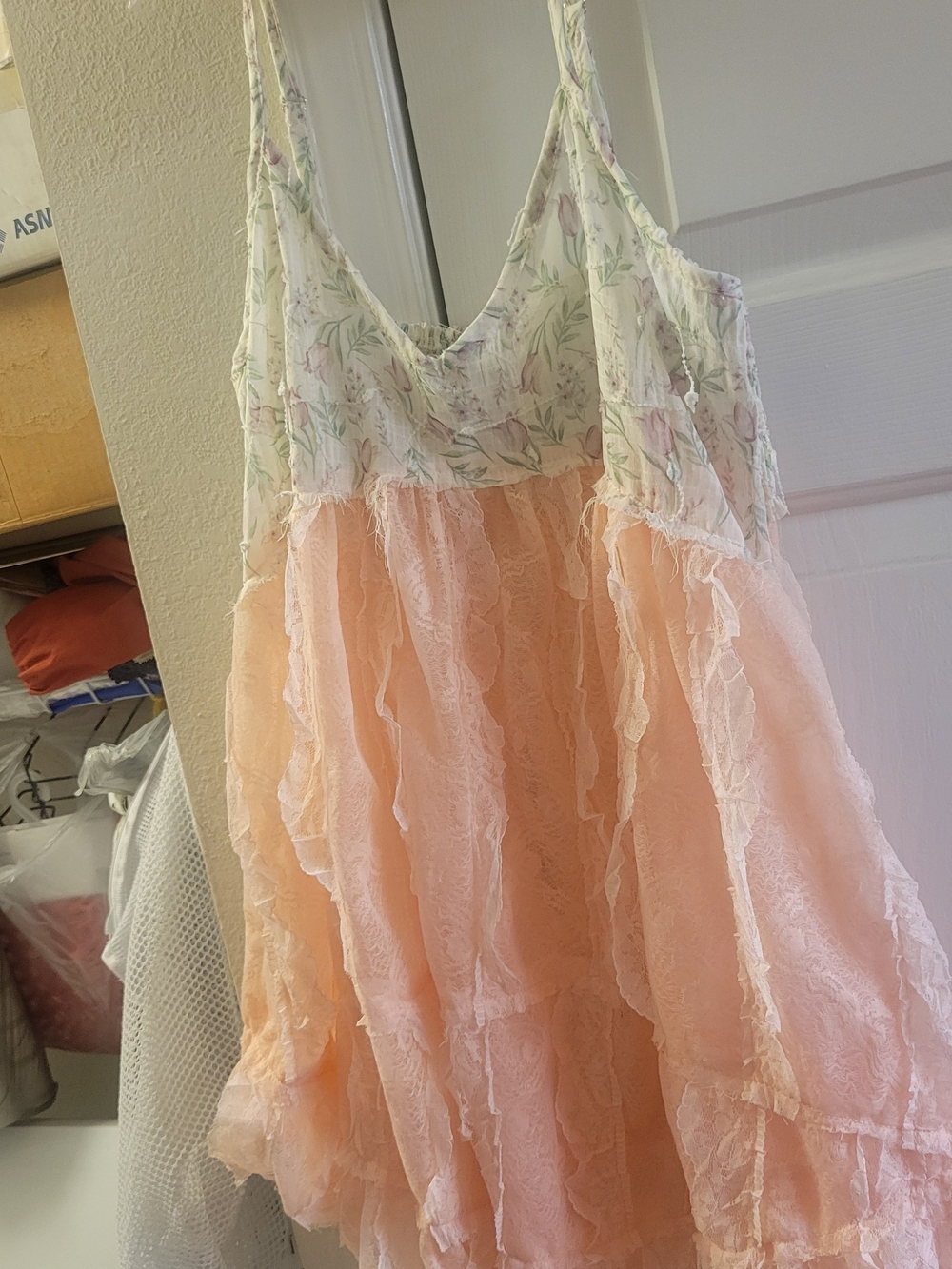 Peach Layered Lace Top with Floral Bodice